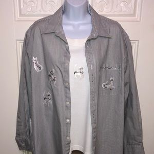 Women’s Vintage Mili Designs Pinstripe Cat Top XL